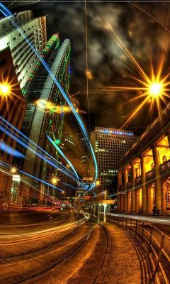 Paisaje Nocturno de la Ciudad con Rayas de Luz