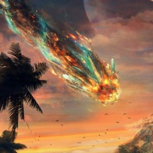 Meteorito Ardiente sobre Paraíso Tropical