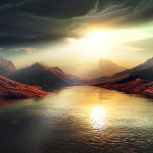 Impresionante Atardecer Sobre Montañas
