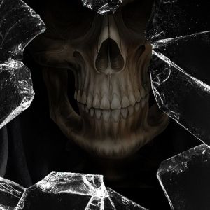Calavera Detrás de Cristales Rotos
