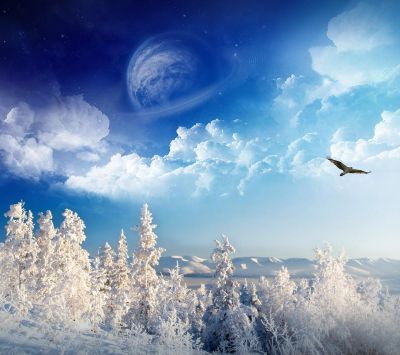 Paisaje Invernal con Planeta