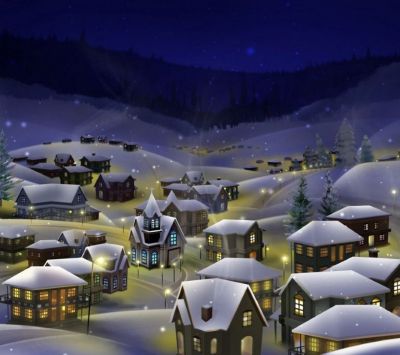 Escena Nocturna de Pueblo Invernal