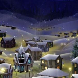 Escena Nocturna de Pueblo Invernal