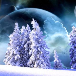 Paisaje Nevado con Planetas