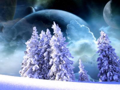 Paisaje Nevado con Planetas