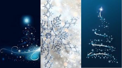 Elegantes Copos de Nieve y Árbol de Navidad