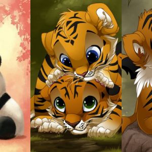 Panda y cachorros de tigre adorables