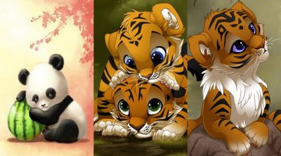 Panda y cachorros de tigre adorables