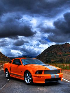 Mustang GT Naranja en Camino Escénico