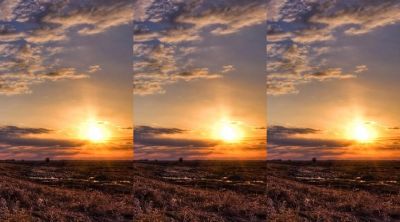 Impresionante atardecer sobre campos