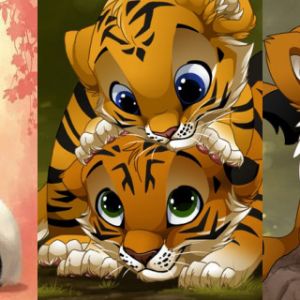 Ilustraciones de panda y tigres adorables