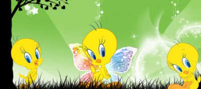 Pájaro Tweety con mariposas