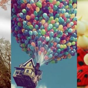 Torre Eiffel, globos y flores