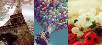 Torre Eiffel, globos y flores