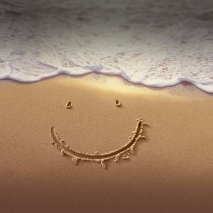 Cara sonriente en la arena