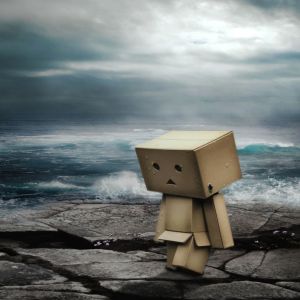 Personaje de Cartón Solitario en la Playa
