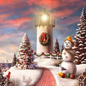 Faro Navideño y Muñeco de Nieve