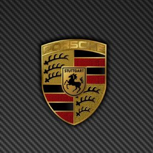Logo de Porsche en Fondo de Carbono
