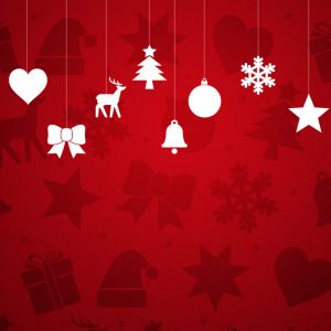Adornos Navideños en Fondo Rojo