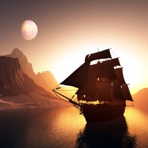 Barco Fantástico al Atardecer