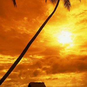 Atardecer tropical sobre el agua