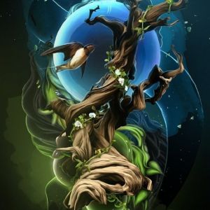 Arte Surrealista de Árbol y Luna