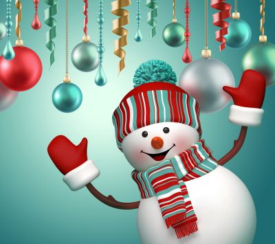 Muñeco de Nieve Alegre con Adornos